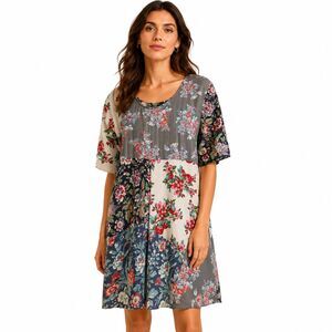 J. Peterman Dress Womens XS Multicolor Floral Patchwork Short Sleeve Boho